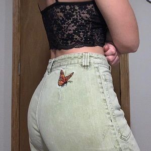 Free People Wide leg high waisted pants with patches